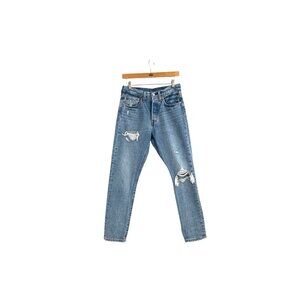 Levis 501 S Skinny Jeans Distressed Denim Womens 27x28 Everyday Basic Light Wash